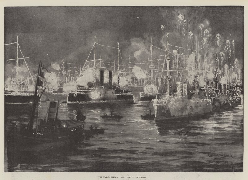 The Naval Review, the Fleet illuminated (lithograph) by Charles John de Lacy