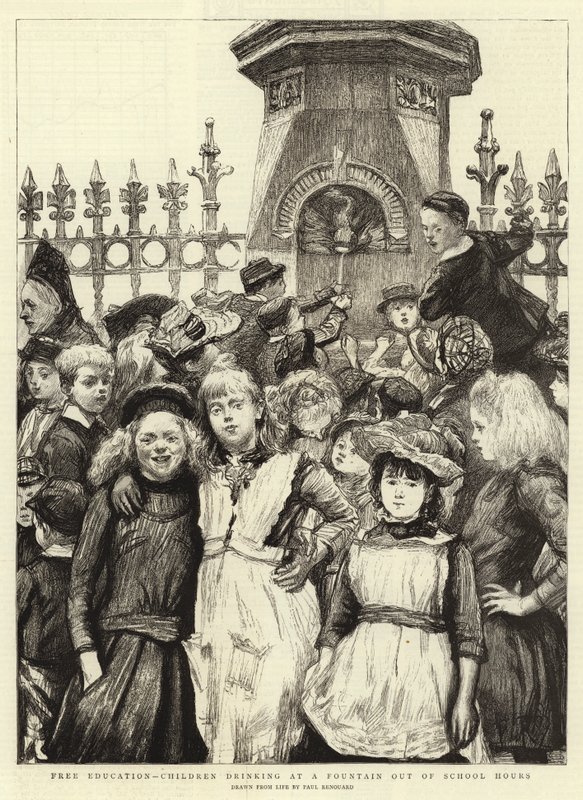 Free Education, Children drinking at a Fountain out of School Hours by Charles Paul Renouard