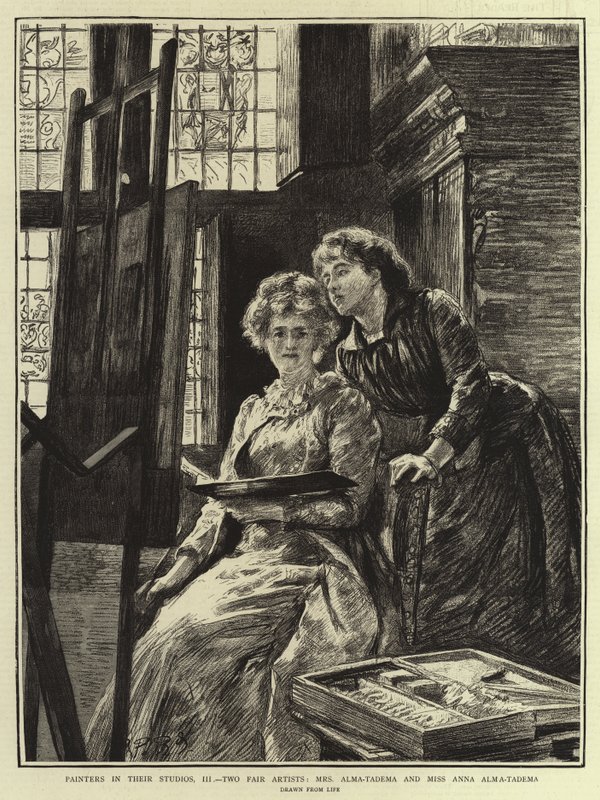 Painters in their Studios, III, Two Fair Artists, Mrs Alma-Tadema and Miss Anna Alma-Tadema by Charles Paul Renouard