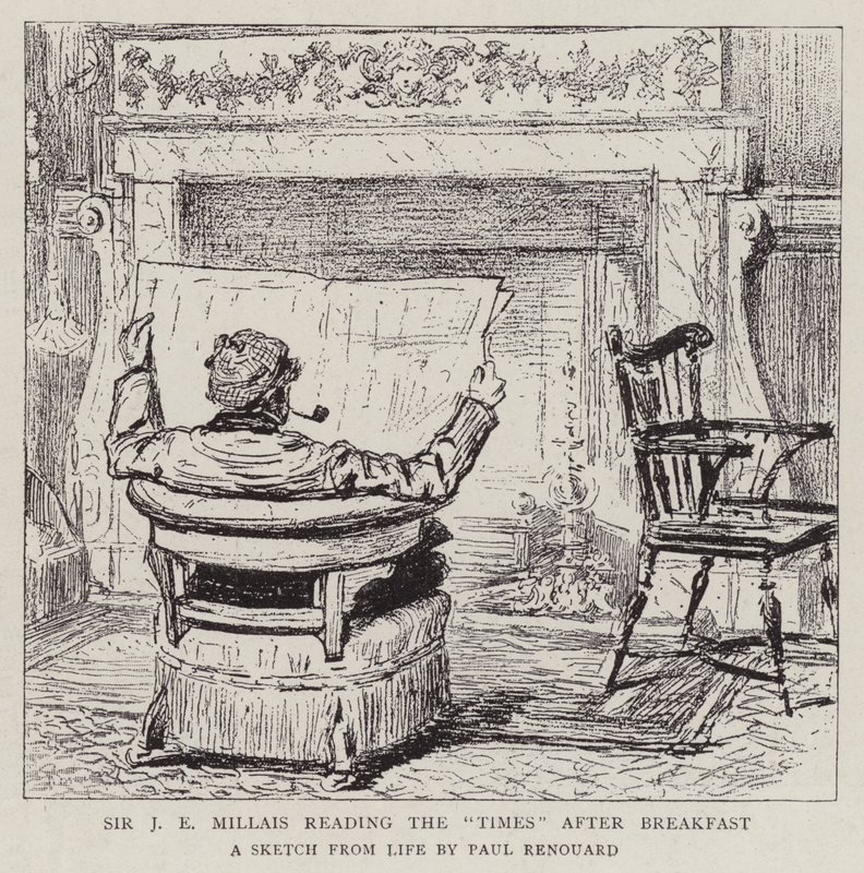 Sir J E Millais reading The Times after Breakfast by Charles Paul Renouard