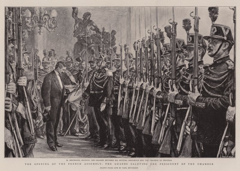 The Opening of the French Assembly, the Guards Saluting the President of the Chamber by Charles Paul Renouard
