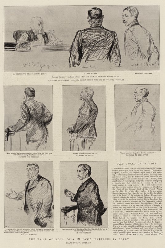 The Trial of Mons Zola in Paris, Sketches in Court by Charles Paul Renouard