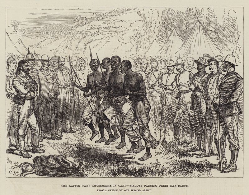The Kaffir War, Amusements in Camp, Fingoes dancing their War Dance by Sir John Charles Robinson