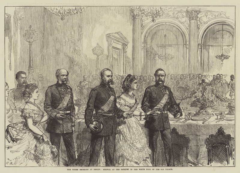 The Three Emperors at Berlin, Arrival at the Banquet in the White Hall of the Old Palace by Sir John Charles Robinson