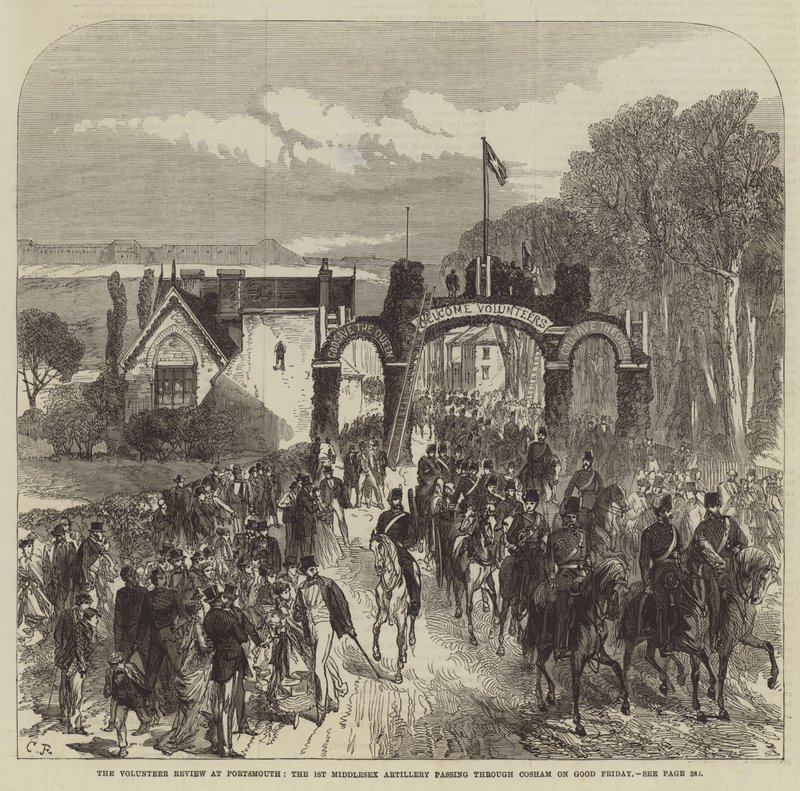 The Volunteer Review at Portsmouth, the 1st Middlesex Artillery passing through Cosham on Good Friday by Sir John Charles Robinson