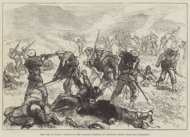 The War in Spain, Attack on the Carlist Position of Santiago Mendi, near San Sebastian by Sir John Charles Robinson