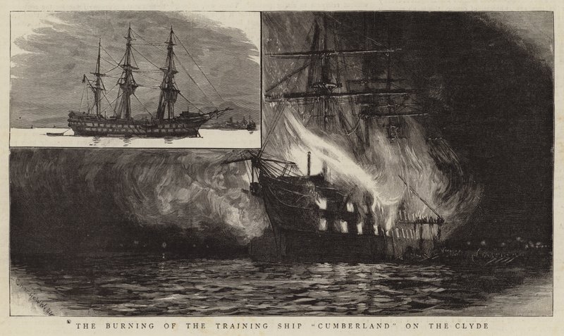 The Burning of the Training Ship Cumberland on the Clyde by Charles William Wyllie