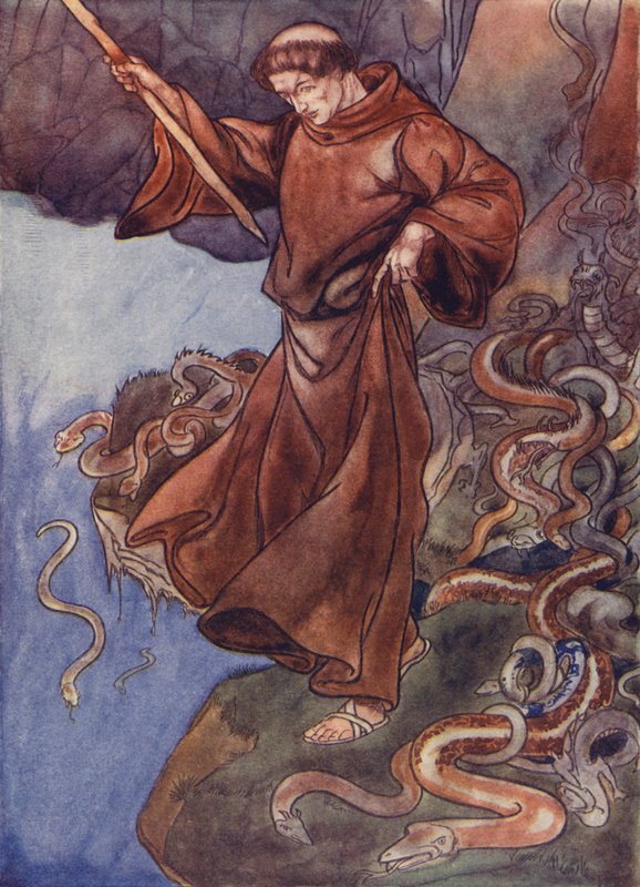 St Patrick freeing Ireland of snakes by Charles Robinson