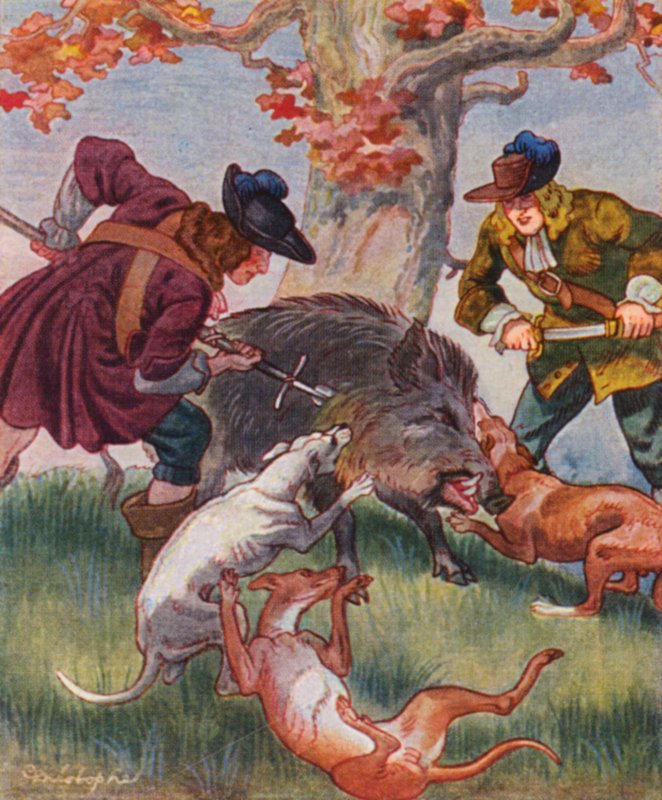 Pig Hunt by Christophe (1856 1945)