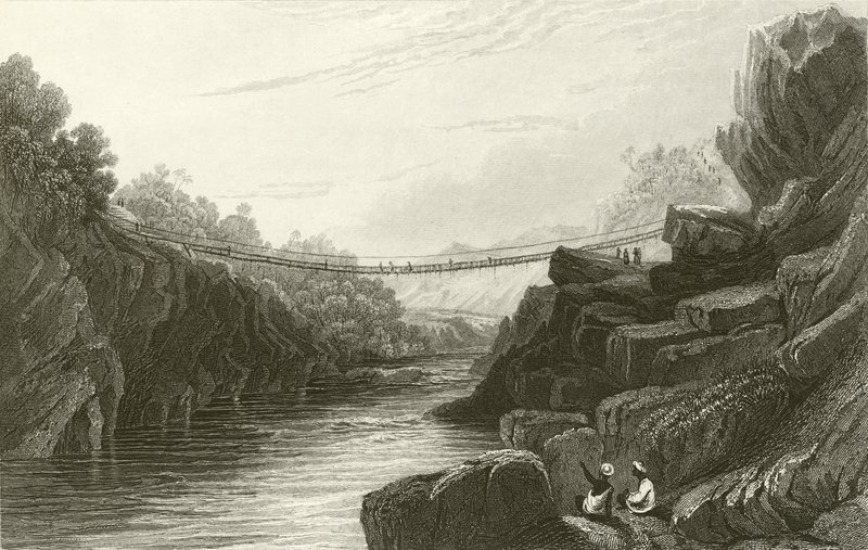 Grass Rope bridge at Teree, Gurwall by David Cox