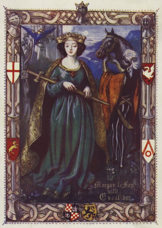 Morgan Le Fay with Excalibur by Dora Curtis