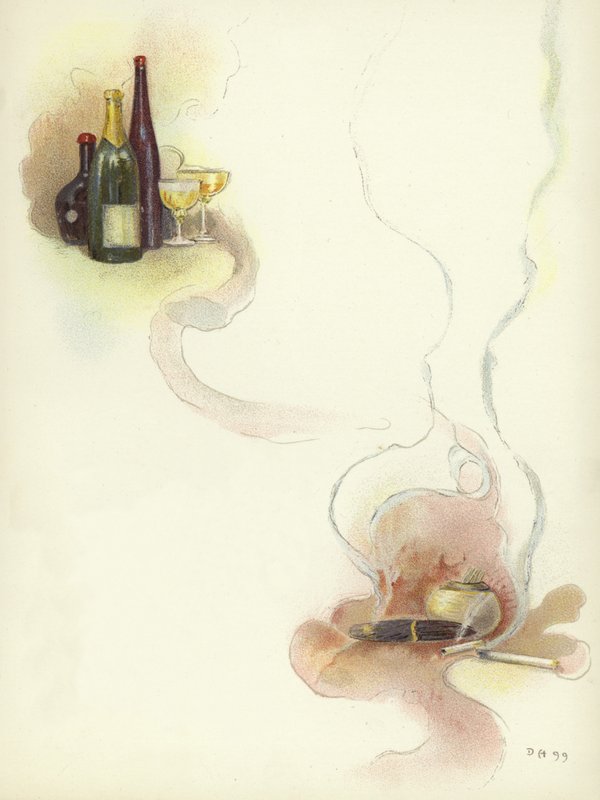 Wine and cigars at the Savoy Hotel by Dudley Hardy