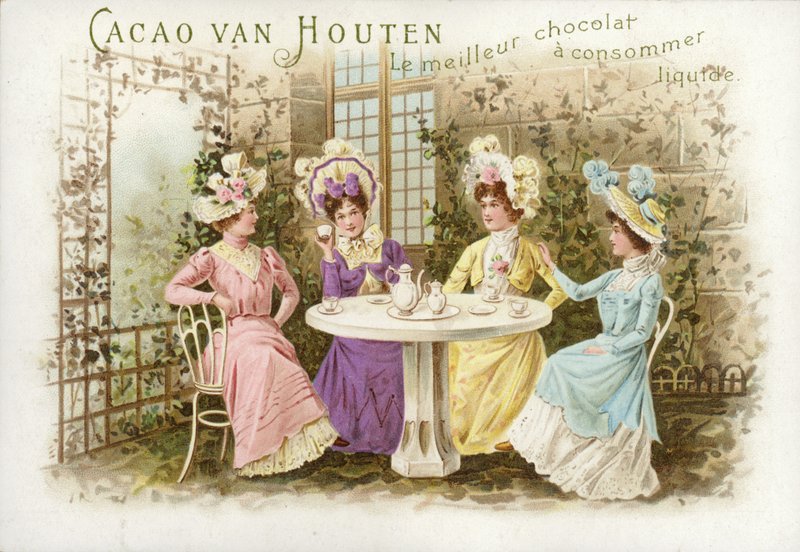 Women in garden, drinking chocolate by Dutch School