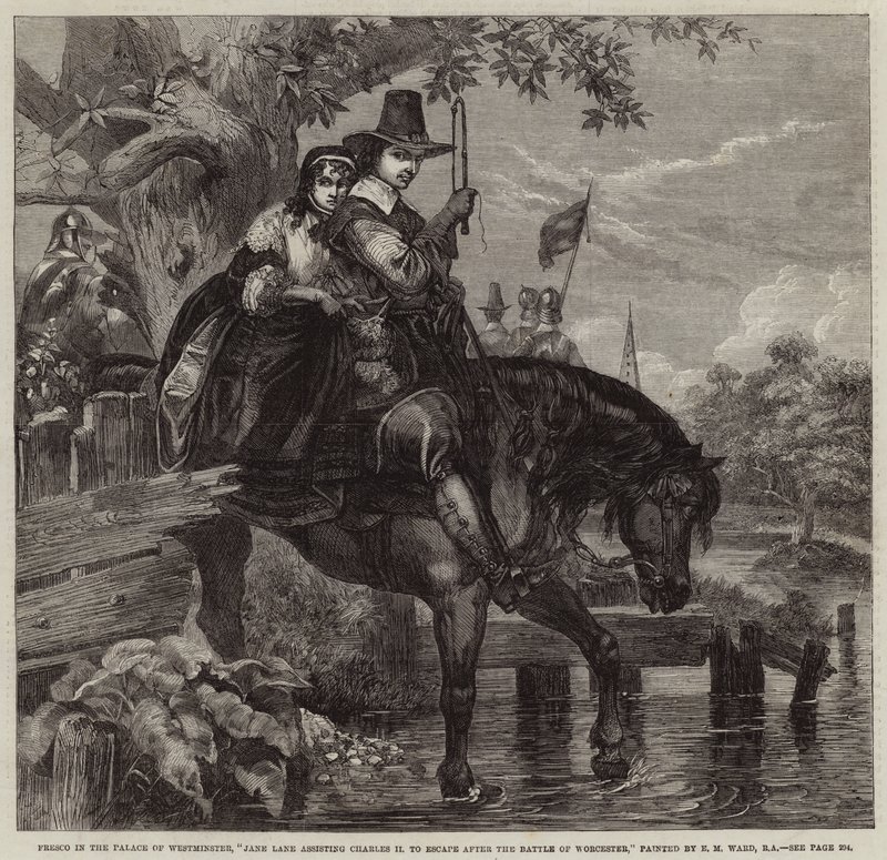 Jane Lane assisting Charles II to escape after the Battle of Worcester by Edgar Melville Ward
