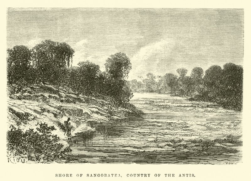 Shore of Sangobatea, Country of the Antis by Edouard Riou
