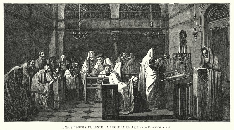 Synagogue During a Torah Reading by Edouard Moyse