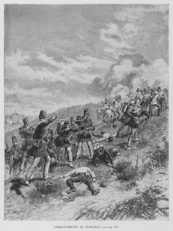 Battle of Staffalo (engraving) by Edouardo Matania