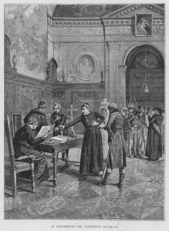 The Oath of the Sanfedisti (engraving) by Edouardo Matania