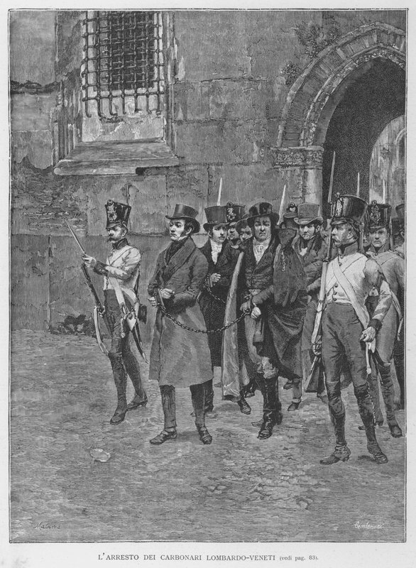 The Arrest of the Lombard-Venetian Carbonari (engraving) by Edouardo Matania