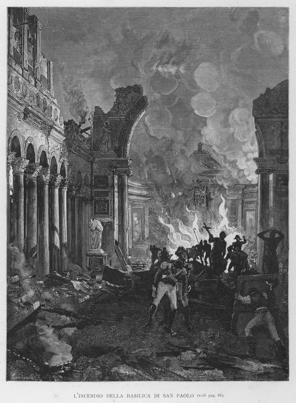 The Fire of the Basilica of Saint Paul (engraving) by Edouardo Matania