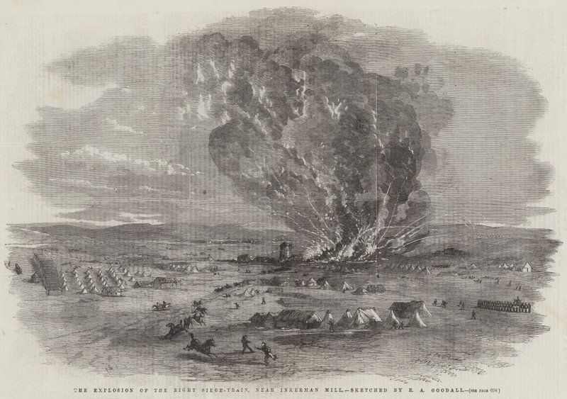 The Explosion of the Right Siege-Train, Near Inkerman Mill by Edward Angelo Goodall