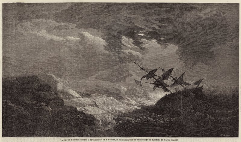A Ship in Distress burning a Blue Light by Edward Duncan