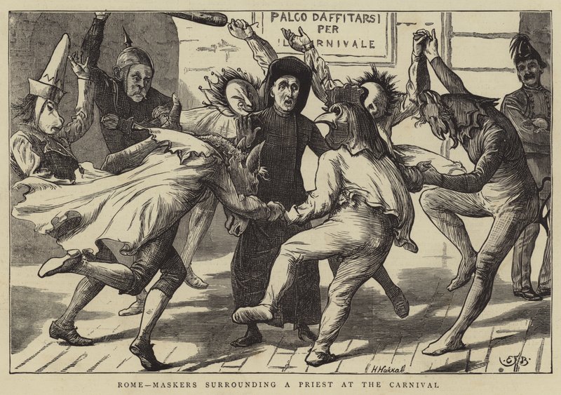 Rome, Maskers Surrounding a Priest at the Carnival by Edward Frederick Brewtnall