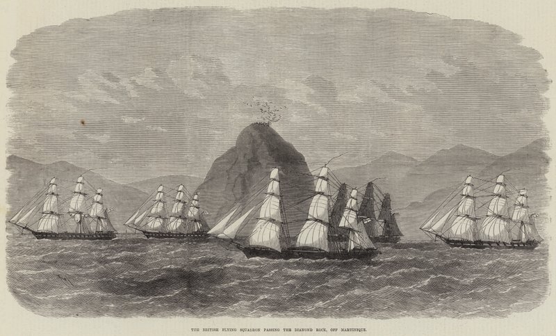 The British Flying Squadron passing the Diamond Rock, off Martinique by Edwin Weedon