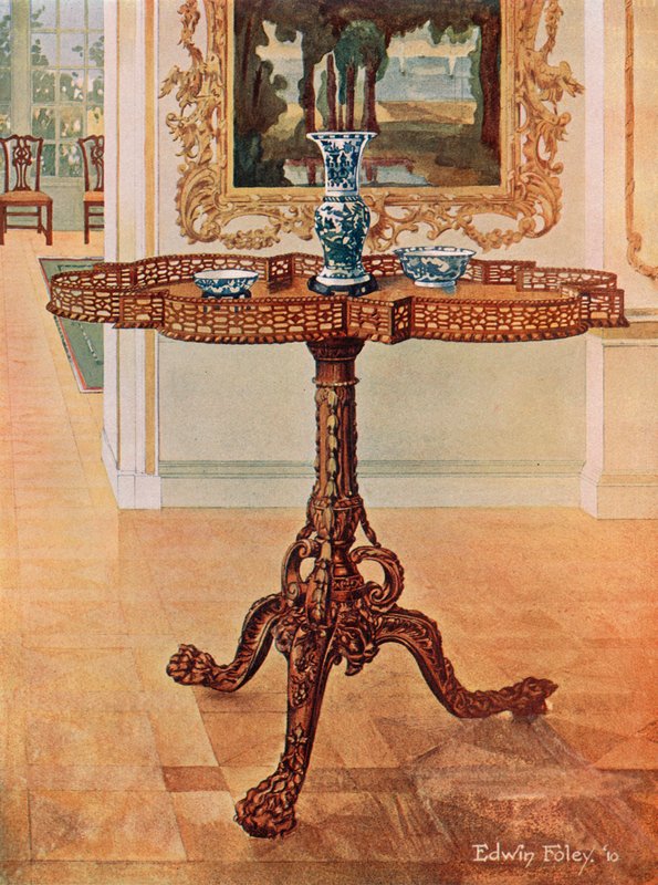 Shaped Fret-Rimmed Gallery Table--Chippendale School by Edwin John Foley