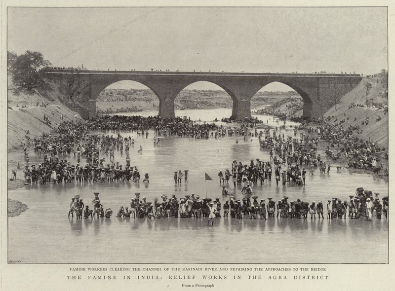 The Famine in India, Relief Works in the Agra District by English Photographer