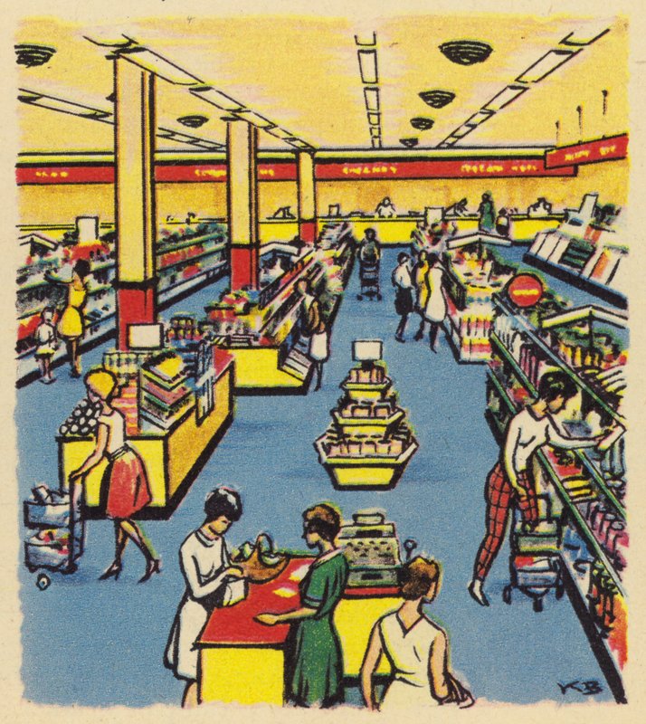 An early self-service store or supermarket in Britain, c. 1950 by English School