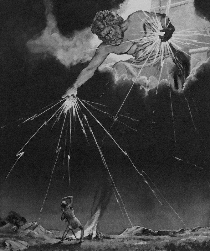Jupiter throwing thunderbolts across the Earth by English School