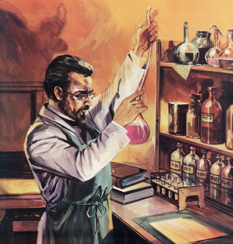 Louis Pasteur in his laboratory by English School