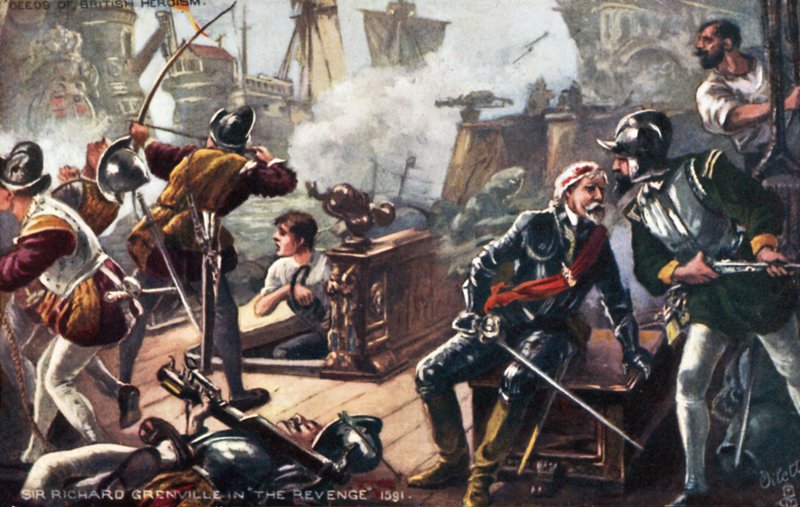 Sir Richard Grenville on the Revenge, Battle of Flores, Azores by English School