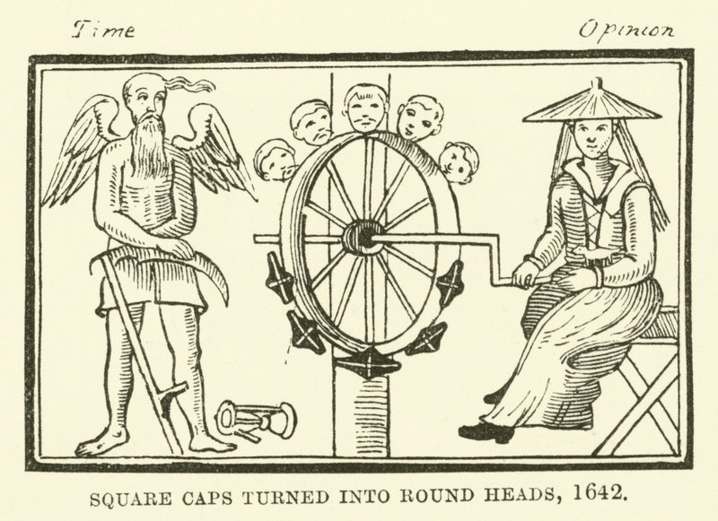 Square caps turned into round heads, 1642 by English School