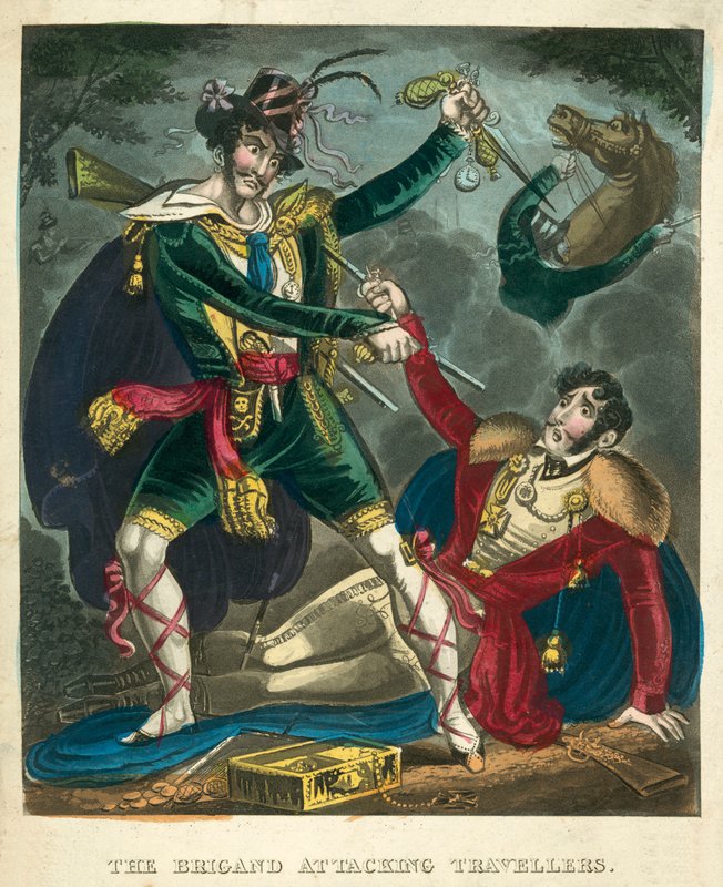 The Brigand Attacking Travellers by English School