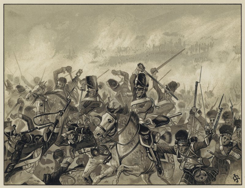 The Greys and Ninety Second at Waterloo, 18 June 1815 by English School