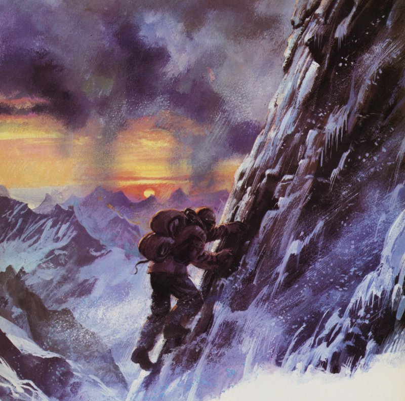 Walter Bonatti Struggling Upwards Toward the Peak of the Matterhorn by English School