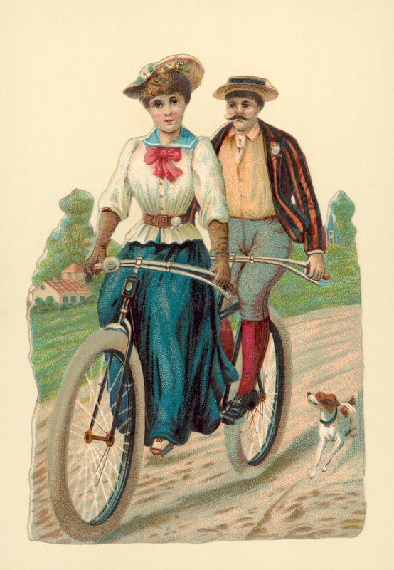 Woman and Man Riding a Tandem by English School