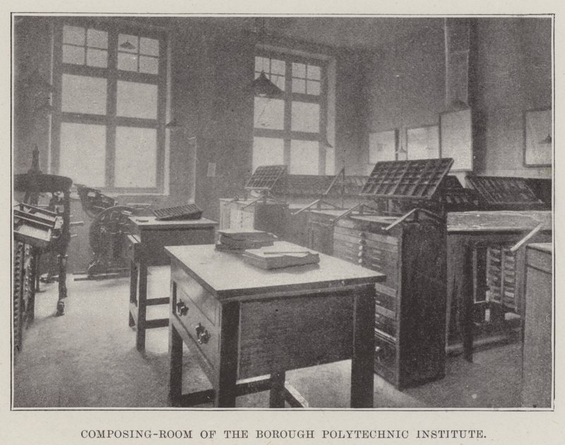 Composing-Room of the Borough Polytechnic Institute by English Photographer