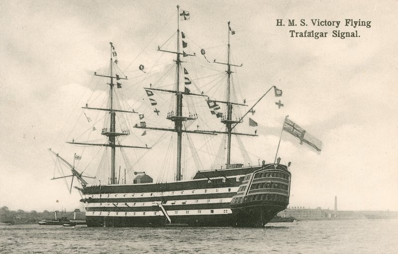 HMS Victory, flying Trafalgar signal by English Photographer