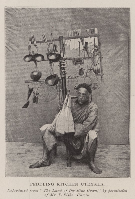Peddling Kitchen Utensils by English Photographer