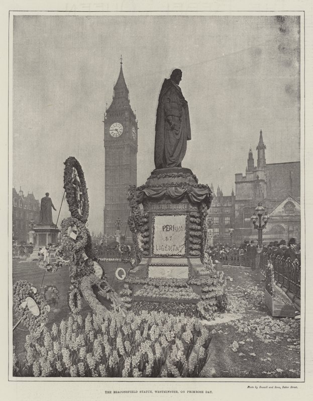 The Beaconsfield Statue, Westminster, on Primrose Day by English Photographer