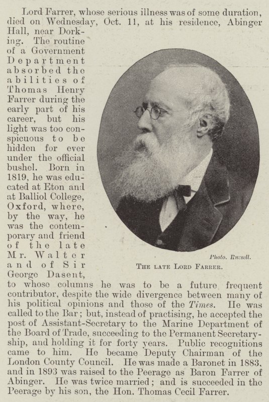 The late Lord Farrer by English Photographer