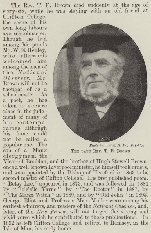 The Late Reverend T. E. Brown by English Photographer