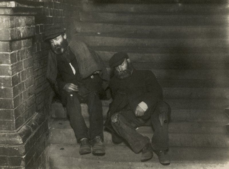 Two Dossers Sleeping on Steps by English Photographer