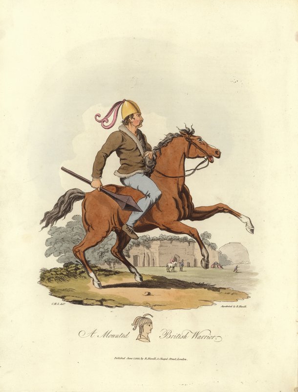 A mounted British warrior by English School