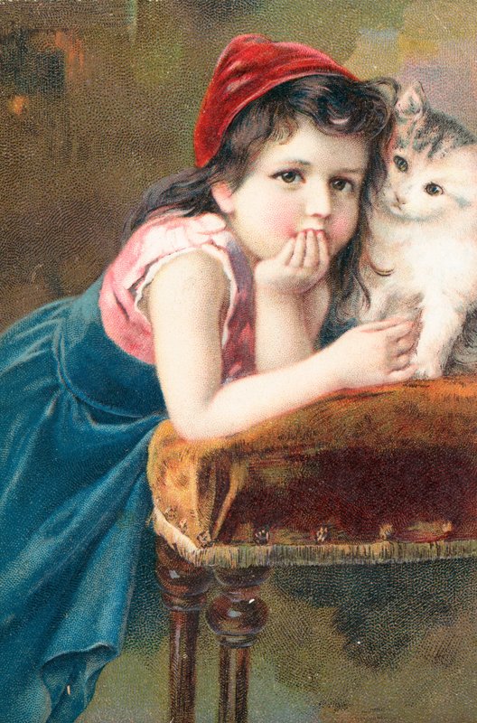 A young girl posing with a cat by English School
