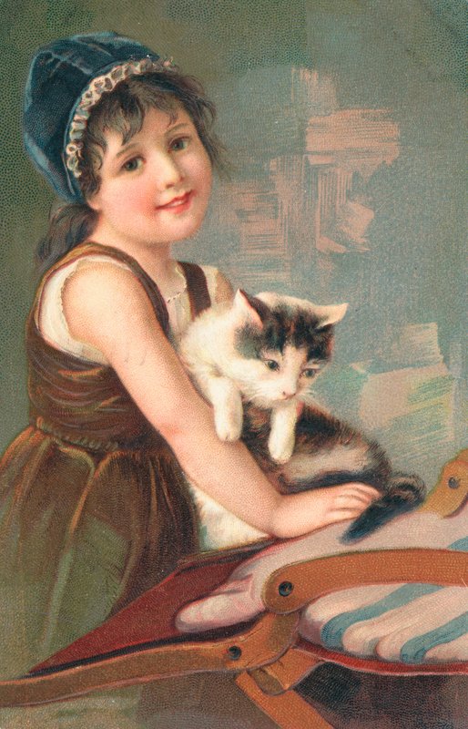 A young girl posing with a cat by English School