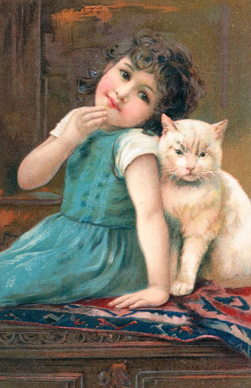 A young girl posing with a cat by English School